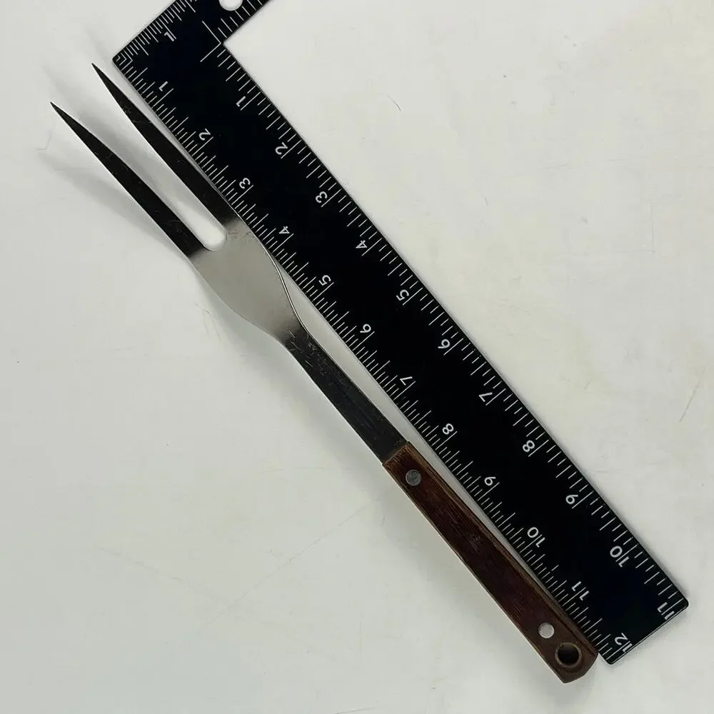 Vintage Stainless Japan Carving Fork Wood Handle Two Prong BBQ Kitchen Utensil
